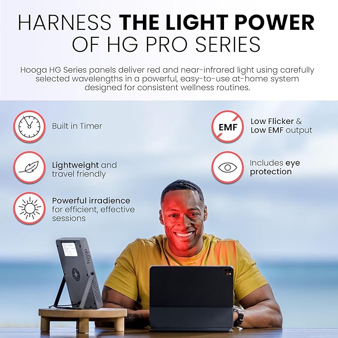 Hooga Red Light Therapy Panel Device – 660nm Red & 850nm Near Infrared Light Therapy, LED Light Therapy Lamp for Face & Body, 40 LEDs, Timer, Adjustable Stand – HG200