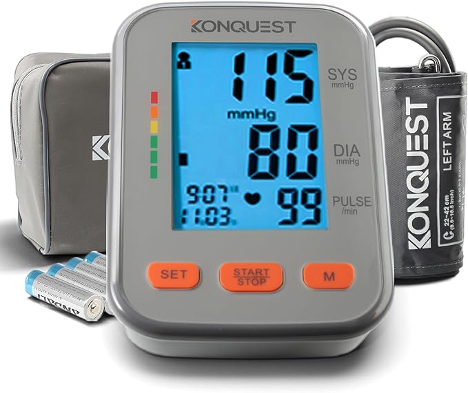 Konquest KBP-2704A Digital Blood Pressure Monitor – Automatic Upper Arm BP Machine with Large Cuff (8.5–16.5 in), Backlit Display, Digital, Irregular Heartbeat Detector – Tensiometro Digital