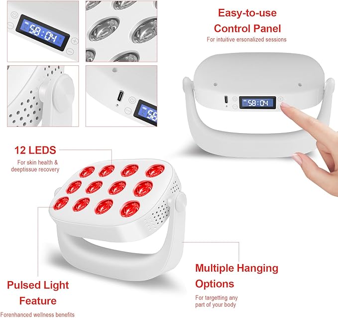 Portable Red Light Therapy Device – Rechargeable LED Light Panel with 660nm & 850nm Infrared – Handheld Compact Design for Home & Travel