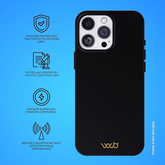 WAVEBLOCK EMF Protection Silicone iPhone Case, Radiation Blocker Cell Phone Case, 5G Shield Reduction, Lightweight, USA Patented and Tested in FCC Lab, iPhone 16 Pro Max Black