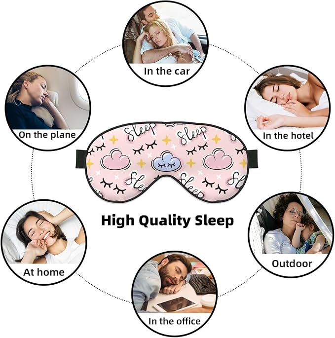 Cute Cloud Sleep Mask Eye Mask with Adjustable Strap Eye Sleep Shade Cover Blocks Light for Women Men Airplane Travel Nap