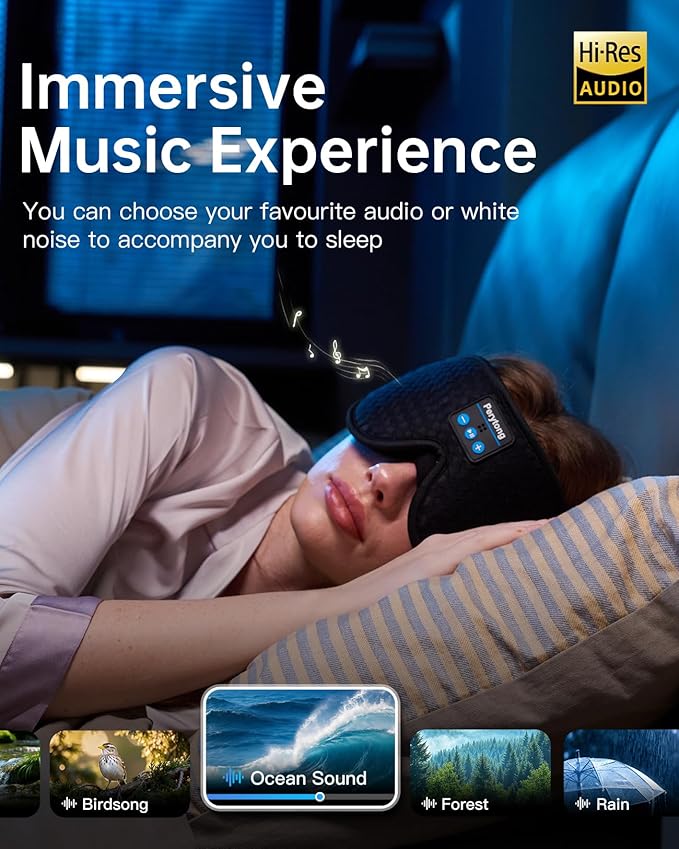 Perytong Sleep Mask with Bluetooth 5.4 Headphones, Wireless Sleep Eye Mask for Side Sleepers, 3D Contoured Comfort & Built-in HD Stereo Earphones, Blackout for Travel (Carbon Black)