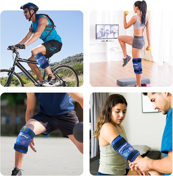 Knee Ice Pack Wrap for Injuries Reusable - Hot & Cold Gel Bags for Leg, Back, Shoulders, Arms, Elbow Injuries, Pain Relief, Swelling, Knee Replacement Surgery（Navy Blue）