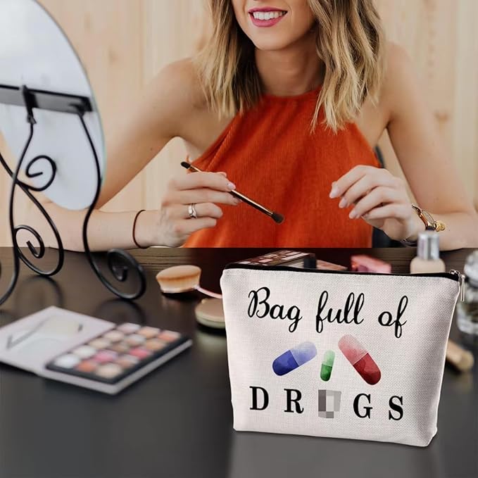 Funny Pill Medicine Bags Nurse Practitioner Gifts for Women Travel Cosmetic Bag Full of Pill Patient Birthday Gifts Storage Multi function Pouch