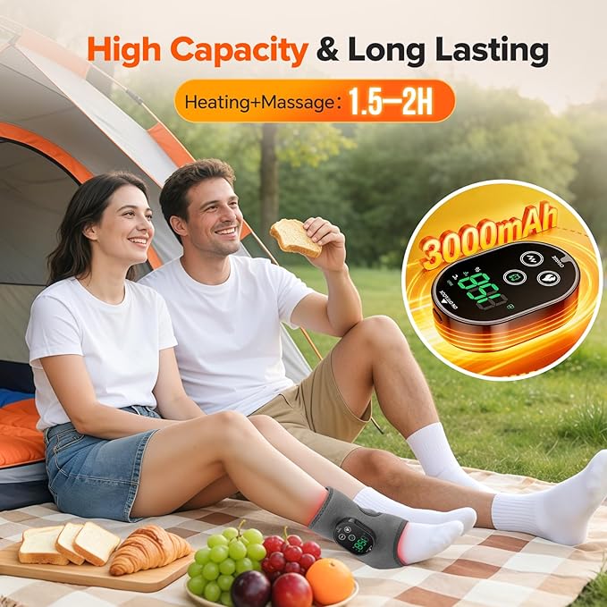 2PCS Cordless Foot Massager for Neuropathy, 3000mAh Rechargeable Ankle Heating Pad with Massage for Circulation, Foot Ankle Pain Relief Massager, Gray
