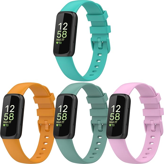 (4 Pack) Bands Straps Intended for Fitbit Inspire 3 Health & Fitness Tracker, Colorful Comfortable Flexible Silicone Band Rubber Strap Wristbands Sports Accessories for Inspire 3
