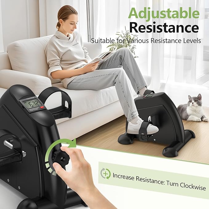 FITKS360 Under Desk Elliptical & Mini Exercise Bike - Seated Electric Leg Exerciser Under Table Oval Electric - Seniors Sit Exerciser Full Assembled Pedal with Remote Control