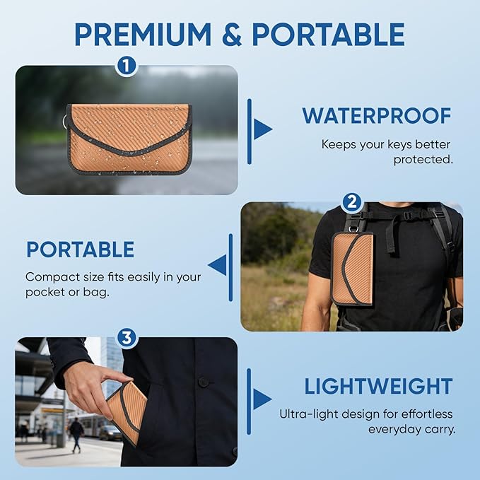 TICONN 2PK Faraday Bags for Car Keys Fob, 7.75"X4.25" Faraday Cage Protector, Car RFID Signal Blocking, Anti-Theft Pouch Anti-Hacking Case Blocker (Bronze, L)