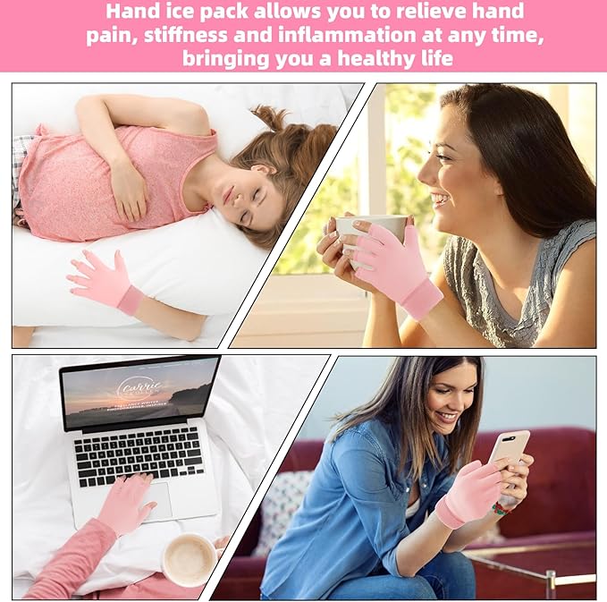 2pcs Finger Arthritis Compression Hand Ice Pack Gloves for Pain Relief, Adjustable Pink Wrist Ice Pack for Hot & Cold Therapies, Reusable Finger Ice Gloves Sleeve for Tendinitis, Carpal Tunnel