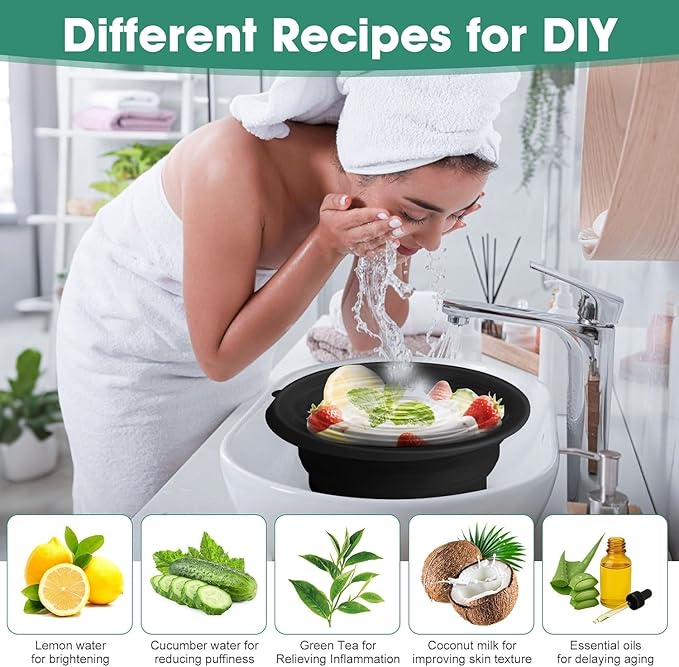 KROYWEN Face Bowl for Ice with Built-in Icetray, Portable Foldable Silicone Ice Facial Bowl, for Home Ice Bath Facial,| BPA-Free | for Men and Women (with A Free Hook 2-pic)
