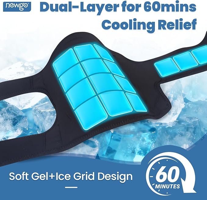NEWGO 360° Knee Ice Pack Wrap, 60 Minutes Extended Cold Therapy with Ice Grid Gel, Ergonomic Y-Shape Snug Fit for Sports & Surgery Recovery, Swelling, Leak-Resistant, Reusable Design
