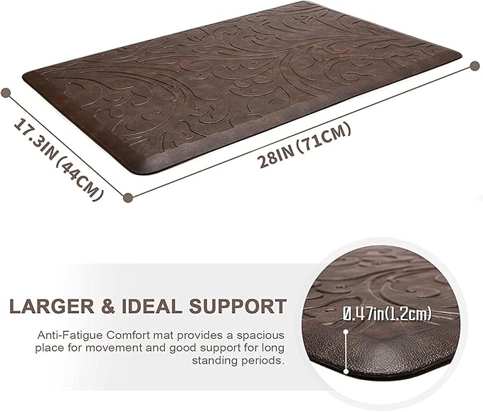 KMAT 2PCS Kitchen Mat Cushioned Anti-Fatigue Floor Mat,Waterproof Non-Slip Standing Mat,Ergonomic Comfort Floor Mat Rug for Home,Office,Sink,Laundry,Desk(17.3"x28"+17.3"x28",Brown)