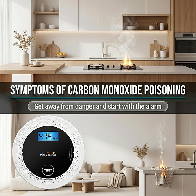 4-Pack Smoke Detector Carbon Monoxide Detector Combo with LCD Display, 85dB Alert, Battery-Powered Smoke & CO Alarm for Home, Kitchen, RV Safety