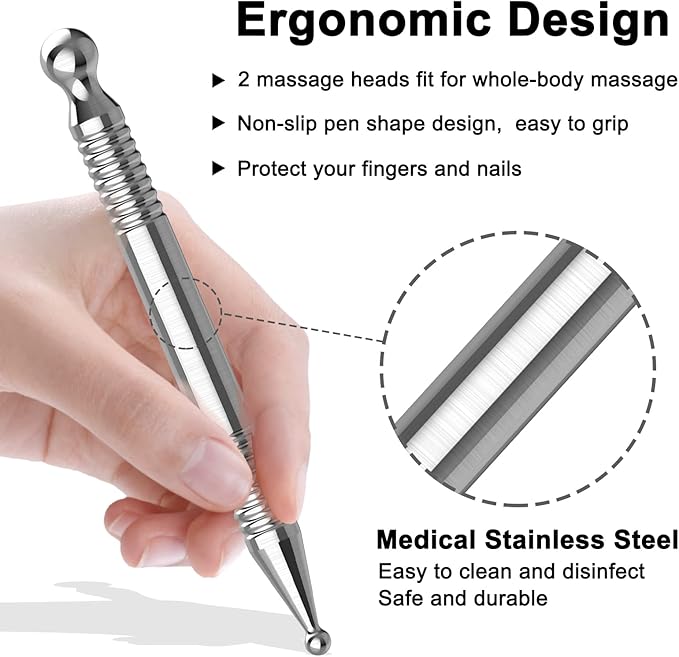 TMJ Relief Acupressure Tool – Stainless Steel Acupuncture Pen for Jaw Clenching, Facial Reflexology & Full Body Trigger Point Massage
