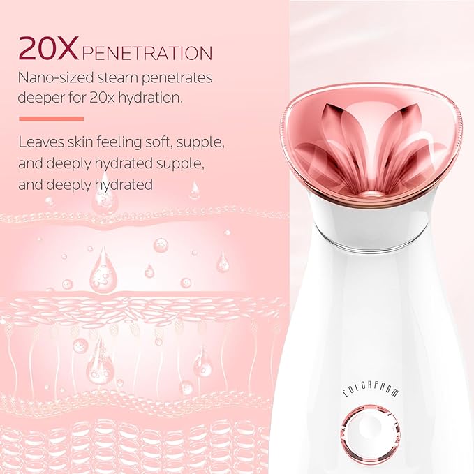 Colorfarm Facial Steamer Nano Ionic: Face Steamer Home Spa Kit Deep Cleaning Unclogs Pores Sinuses Inhaler with 8 Skin Care Tools - Self Care Gifts for Women (Deep Cleansing Facial Kit)