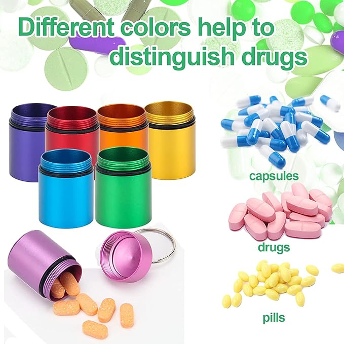 Portable Aluminum Alloy Medicine Organizer Box Tablets Container Case Keychain Stackable & Waterproof Travel Pill Box | Multicolor | 01 Pcs