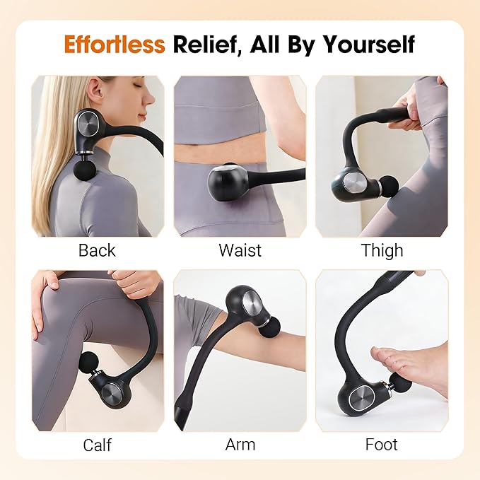 Brushless Motor Massage Gun with Upgraded Extension Handle, Back Massager for Pain Relief Deep Tissue with 4 Massage Heads & 5 Speed Levels & 3 Massage Modes, Black Silver