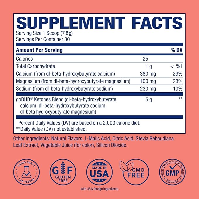 Real Ketones BHB Exogenous Ketones Energy Powder Sugar Free Electrolyte Powder with 4 Main Fasting Electrolytes & Hydrating Patented BHB Ketones for Energy & Focus (Watermelon, 30 Servings)