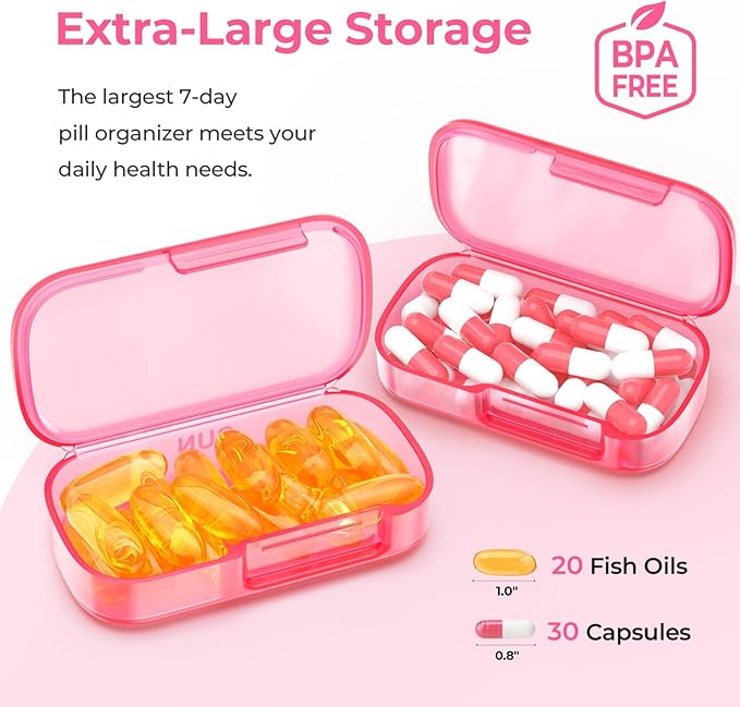 AUVON 7-Pack Large Weekly Pill Organizer with Dual Protection, Flexible Pill Box 7 Days for Purse, Pocket, Compact Pill Case for Travel, Pill Container for Vitamins, Fish Oils, Supplements