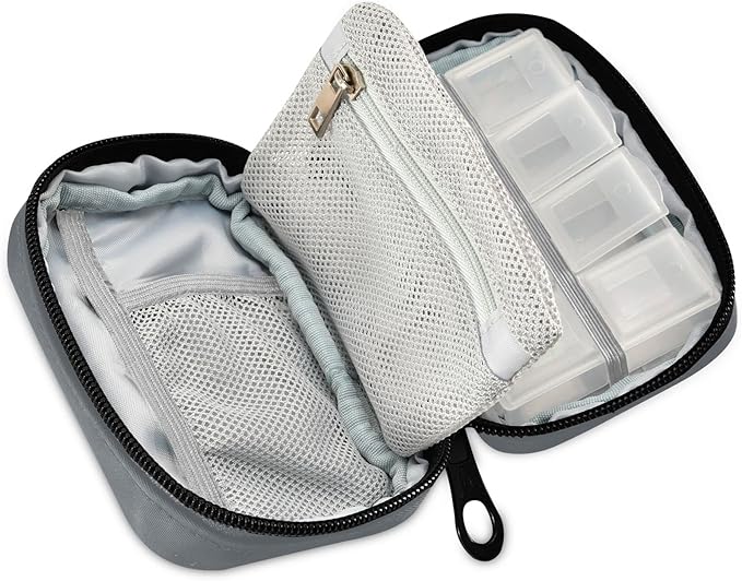 Naanle 7 Day Pill Case Travel Pill Organizer Bag with Zipper Portable Weekly Case Compact Size for Vitamin Supplement Holder, Solid Color Grey