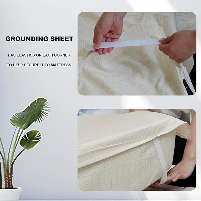 Grounding Sheets Organic Cotton Flat Grounding Sheets 54x80inch Silver Fiber Grounded Bed Sheets for Sleep Earth Connected Sheets with Grounding Cord Beige Full Size