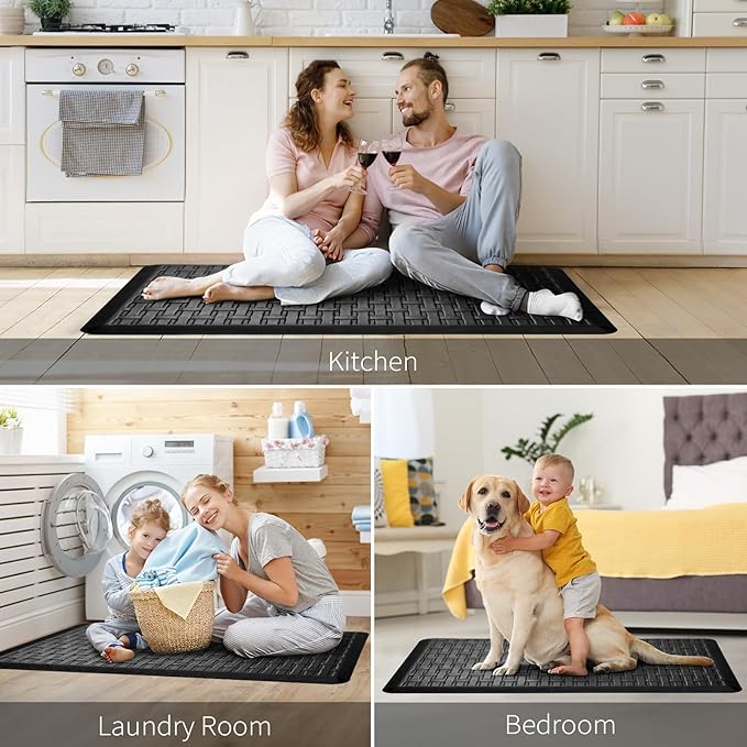 UKISS Kitchen Rugs ，Waterproof Kitchen Mats ，Cushioned Anti Fatigue Kitchen Mat for Floor, Non-Slip Comfort Foam Standing Mat for Kitchen, Floor Home, Office, Sink, Laundry (Black, 17.3"x39")