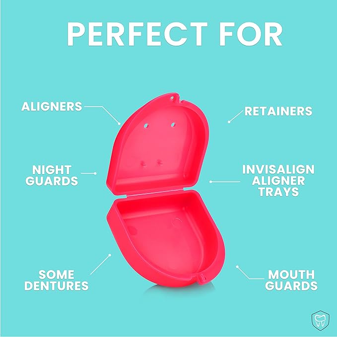 FRESH KNIGHT Retainer Case (2 Pack). Retainer Case with Vent Holes. Perfect for Denture, Mouth Guard, Aligners. (Bright Pink)