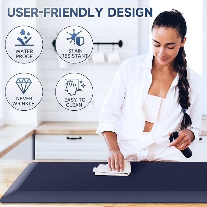 StepRite 4/5 Inch Thick Kitchen Mat Anti Fatigue Mat Kitchen Rugs Kitchen Decor Non-Slip, Stain & Water Resistant, Kitchen Mats Desk Mat for Kitchen, Office, Workshop, Blue, 17'' x 47''