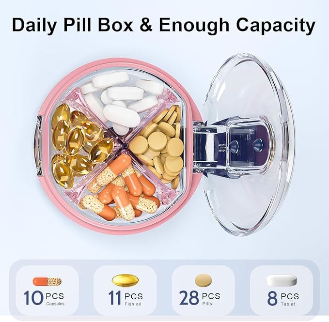 AV00Z 4 Compartment Travel Pill Organizer, Cute Small Pill Box, Pocket Pharmacy for Purse or Pocket, Portable Daily Pill Case Moisture Proof for Vitamin, Cod Liver Oil, Supplements, Medication, Blue