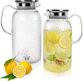 2 Pack Plastic Pitcher with Lid and Handle, 60 oz Clear Water Jug, BPA-Free Ice Tea Pitchers for Lemonade, Milk, Juice, Home, Office