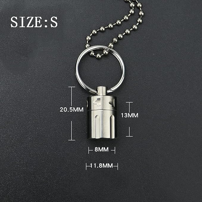 Titanium Pill Container Micro, Outdoor EDC Pill Bottle, Waterproof Pill Container Keychain Necklace Survival Pill Capsule, Mini Pill Holder for Travel Daily Pocket & Purse