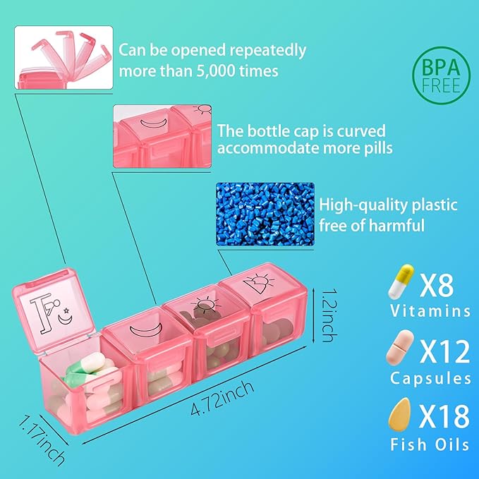 Monthly Pill Organizer, Medicine Organizer Box with Portable Hard Shell and Pill Cutter, 31 Day Pill Holder with Weekly Pill Bag (Purple, 4 Times a Day)