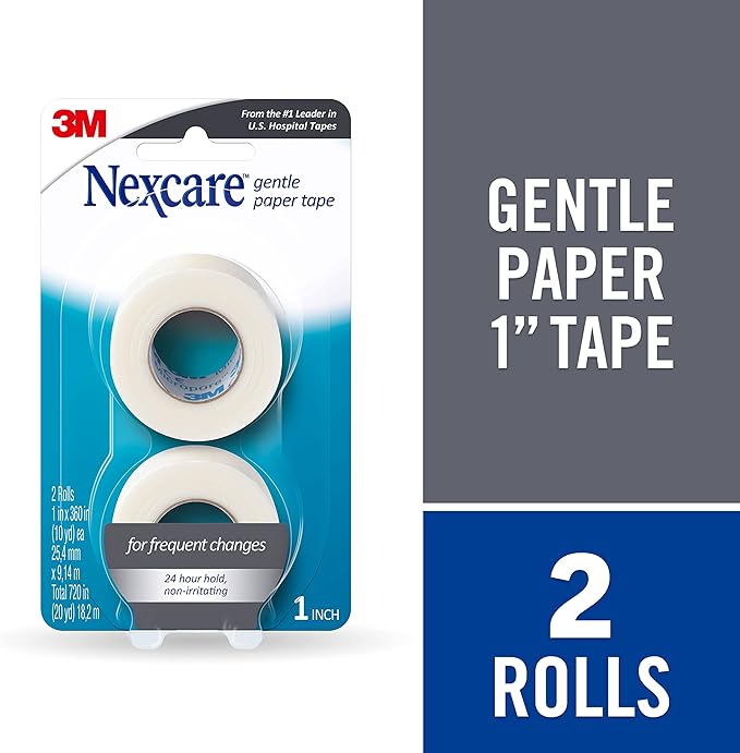 Nexcare Gentle Paper Tape, Medical Paper Tape, Secures Dressings and Lifts Away Gently - 1 In x 10 Yds, 2 Rolls of Tape