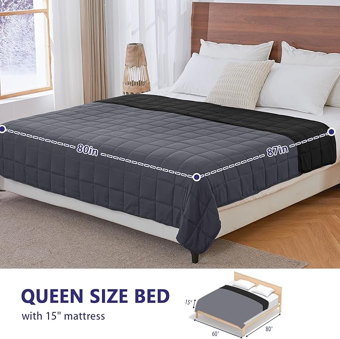 King Size Weighted Blanket for Adults (30 lbs, 80” x 87”, Grey& Black) Cooling Heavy Blanket for Sleeping Perfect for 290-310 lbs, Breathable Blanket for Adults & Couple All Season, Machine Washable