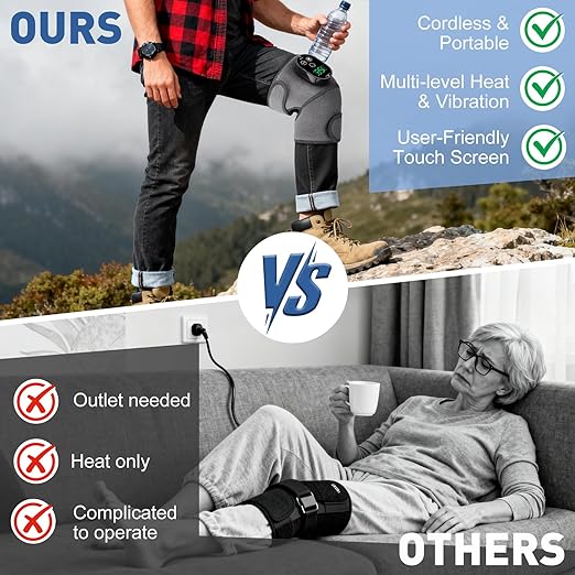Cordless Heated Knee Massager 3-in-1 Electric Knee Massager with Heat Heating Pad Elbow Shoulder Pain Relief,Heated Knee Brace for Arthritis with Massage with 3 Vibration & 6 Heating Modes