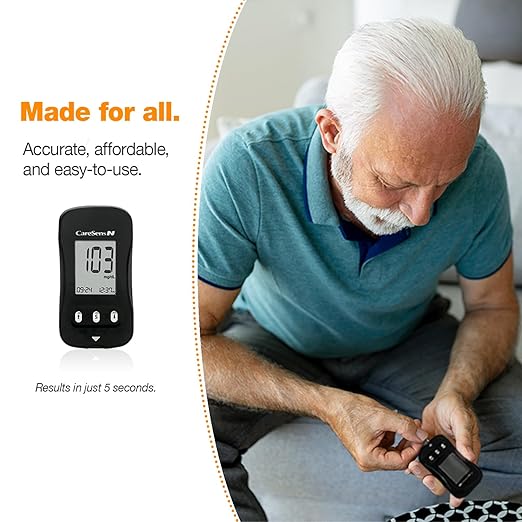 CareSens N Blood Glucose Monitor Kit with 100 Blood Sugar Test Strips, 100 Lancets, 1 Blood Glucose Meter, 1 Lancing Device, 1 Control Solution, Travel Case for Diabetes Testing for Personal Use