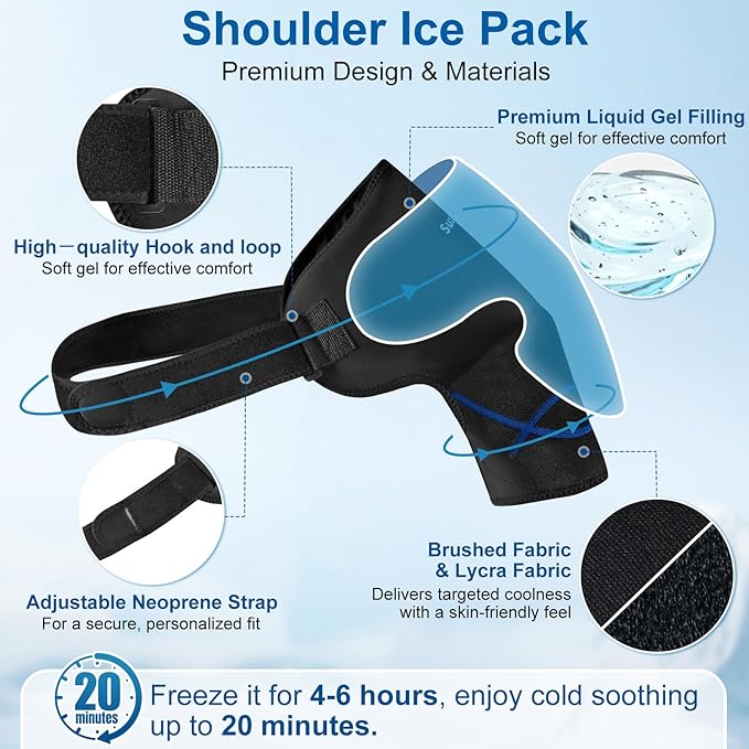 SUZZIPAD Shoulder Cold Pack, Reusable Ice Packs for Shoulders with Adjustable Strap and Detachable Gel Packs, Ice Pack Shoulder Wrap for Targeted Muscle Recovery, After Workout, Sports,Large,2 Packs