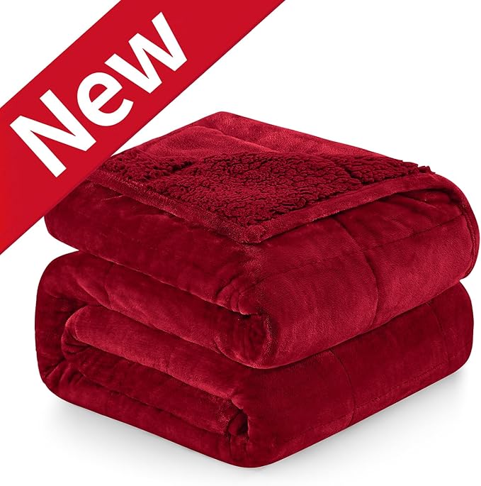 Cottonblue Sherpa Weighted Blanket for Adults 20 lbs Queen Twin Size 60x80 inches, Fuzzy Fleece Weighted Throw Blankets Cozy for Sleeping, Calming and Relax, Soft Heavy Blankets for Bed Sofa, Burgundy