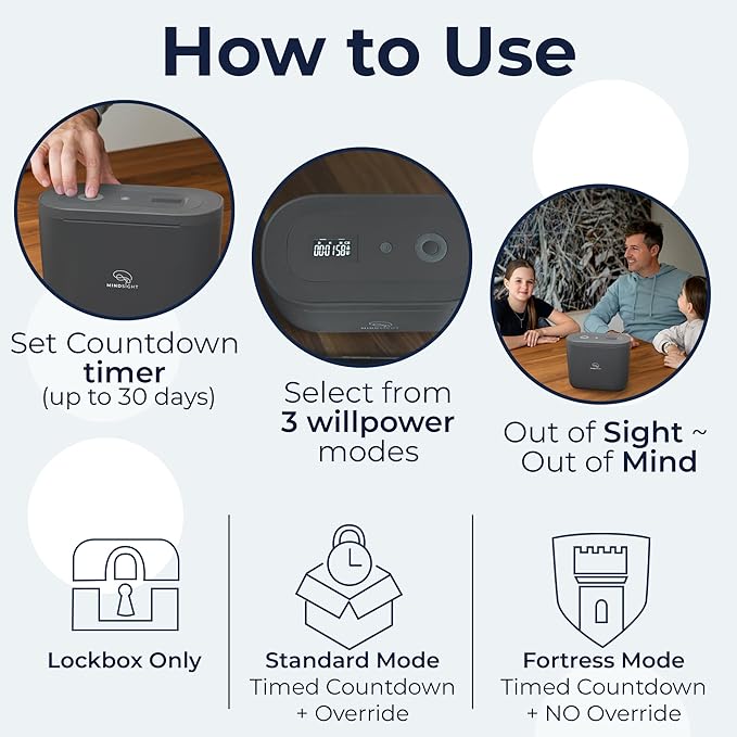 Mindsight Timed Lock Box Plus | Fits Small Tablets (iPad Mini), Phones (10+) & More | Great for Schools & Families | Helps Reduce Screen Time & Build Better Habits | Out of Sight ~ Out of Mind