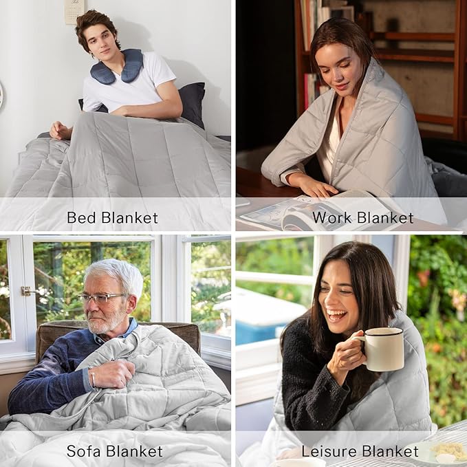 ZonLi Weighted Blanket for Adults (100% Cotton, 60"x80", 20lbs, Queen Size Light Grey) High Breathability Heavy Blanket, Soft Material with Premium Glass Beads, All-Season, Easy Care