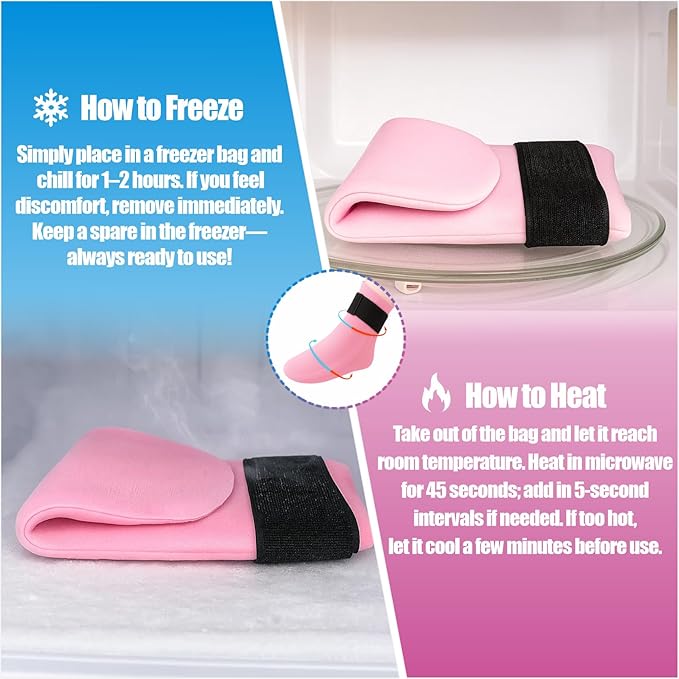 Foot Cold & Hot Gel Pack Sock for Neuropathy, Plantar Fasciitis, Gout, Swelling, Sprains, Heel & Ankle Pain Relief, Injury Recovery Cooling Compress Wrap (Pink-2pcs)