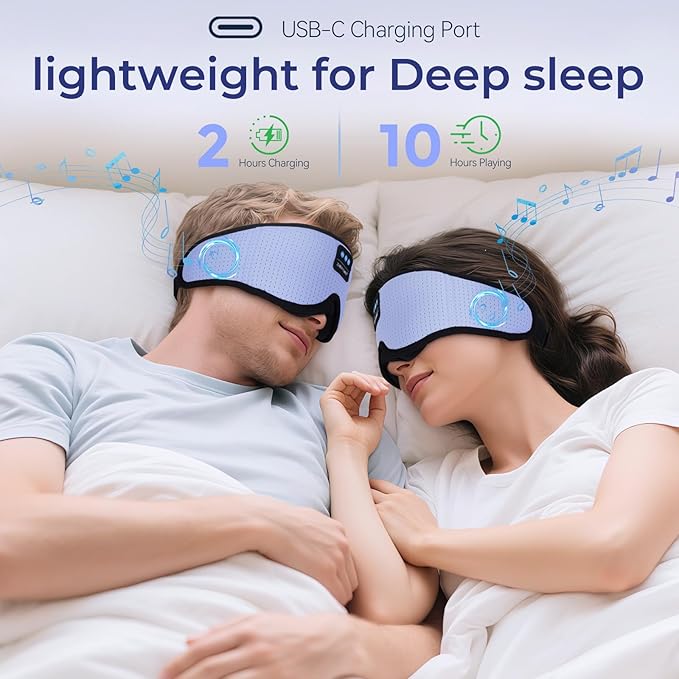 Sleep Mask with Bluetooth Headphones, 3D Bluetooth Wireless 5.4 Blackout Eye Mask with Timer, Breathable Cotton Sleeping Headphones for Side Sleeper, Travel, Meditation, Gifts for Men Women, Purple