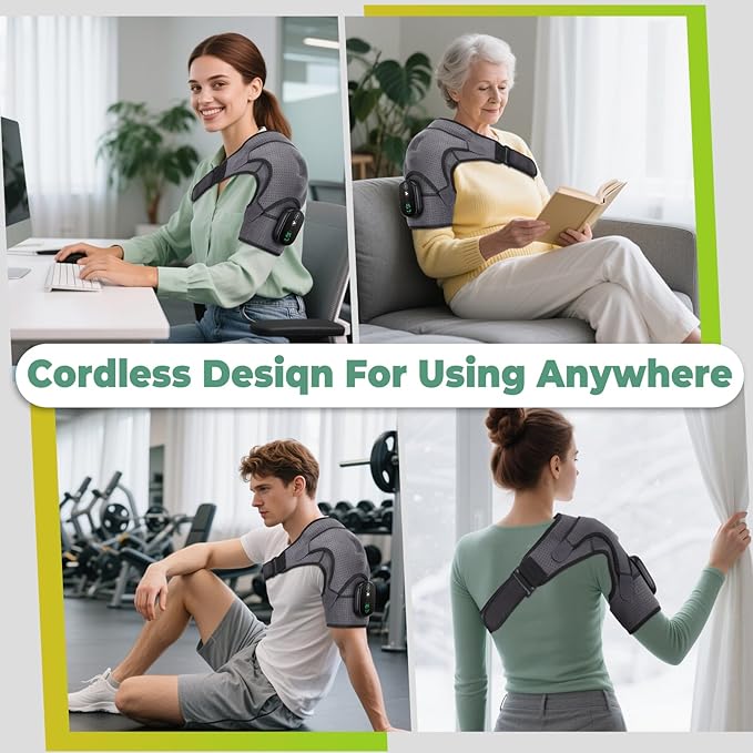 Shoulder Heating Pad with Massage, Cordless Shoulder Heating Pad, Shoulders Massager for Pain Relief, Left Right Heated Shoulder Wrap for Rotator Cuff & Shoulder Brace Support