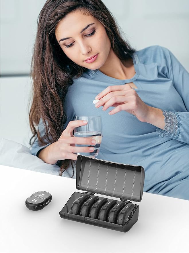 Fullicon Pill Organizer 2 Times a Day, Daily Pill Box AM PM, Replacement Medicine Organizer, Pill Cases Twice a Day with Lable- (Black Replacment 2 Pack)