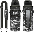 Sea Turtle Half Gallon Water Bottle with Sleeve 32 OZ -Flip Top Bpa Free - Motivational Time Marker Leakproof Water Jug - Sea Turtle Lover for Gifts Women Men