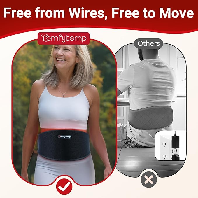 Comfytemp 5000mAh Portable Red Light Therapy Belt for Body, Near Infrared Light Therapy Wrap, 13W Wearable Light Wrap for Lower Back Waist Belly Joint Muscle, 50''x7''