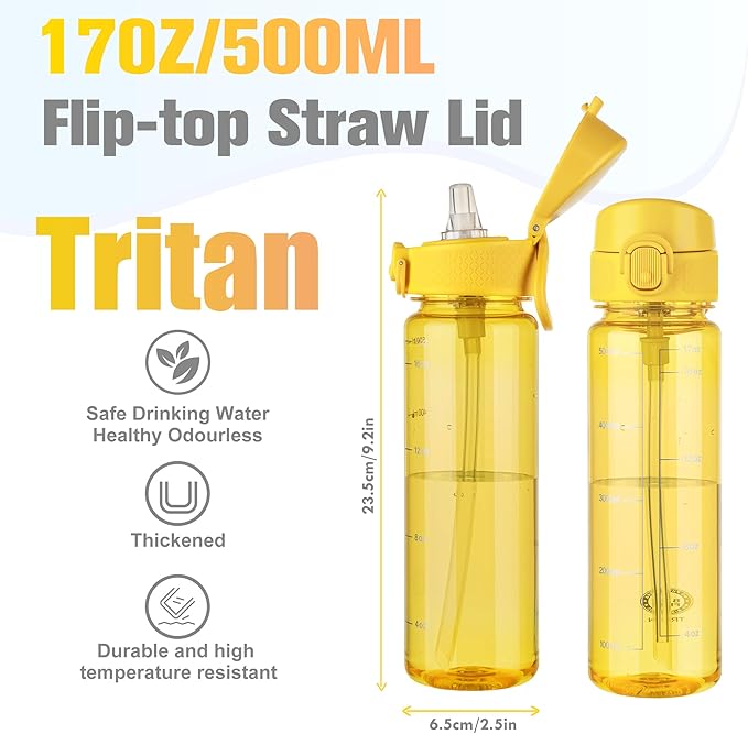 GOPPUS 17oz Kids Water Bottle for School -Straw, Leak-Proof Tritan Sports Bottle Time Marker Reusable for Girls Boys
