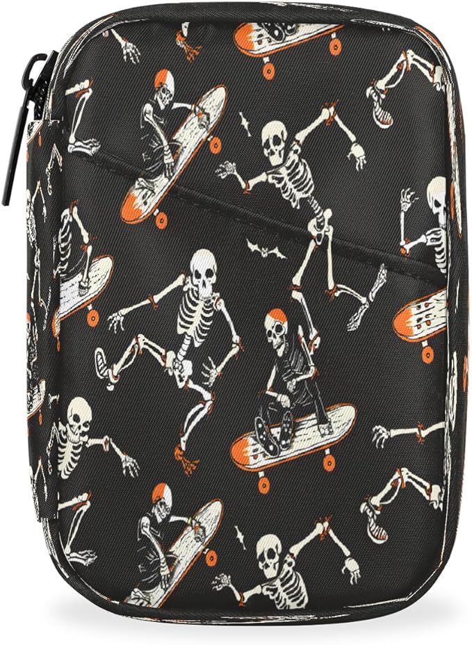 Skeleton Skull Pill Case Everyday Travel, 7 Day Weekly Medicine Pill Box Compact Portable Pills Bottle Organizer with Zipper for Daily Vitamin Medicine Holder Bottle Organizers Bag