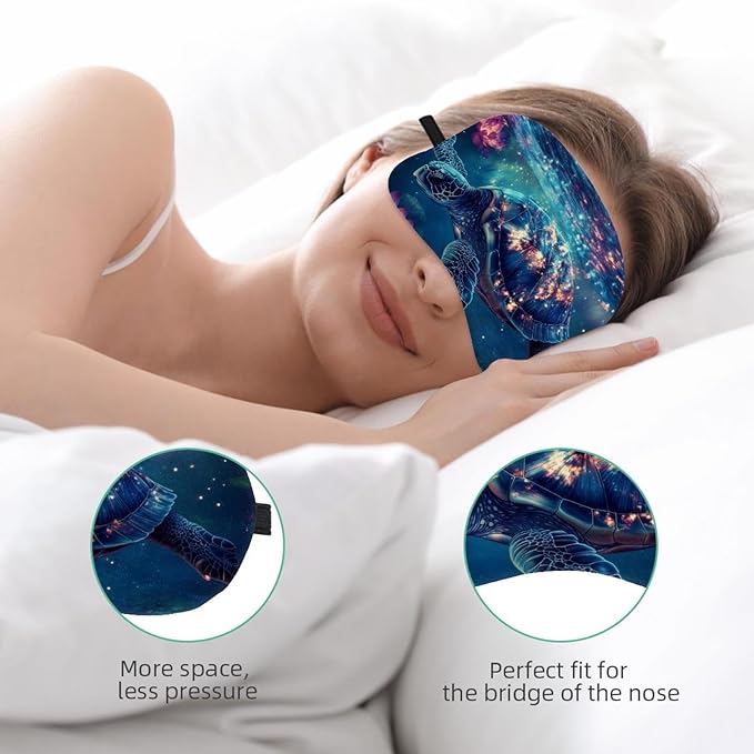 2 Pack Sleep Eye Mask for Women Men, Soft Breathable Eye Cove No Pressure Blackout Night Blindfold for Sleeping Light Blocking with Adjustable Strap, Blue Water Turtle Lotus