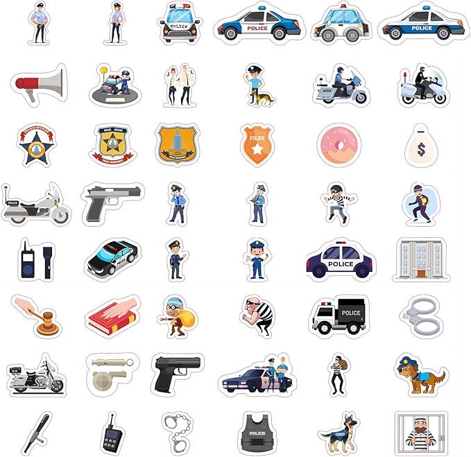 BulbaCraft 100Pcs Police Stickers, Cops Sticker, Police Man Laptop Decals, Cops Party Decorations, Gifts for Women & Men